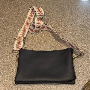 Jen & Co Black Crossbody Bag with Guitar strap